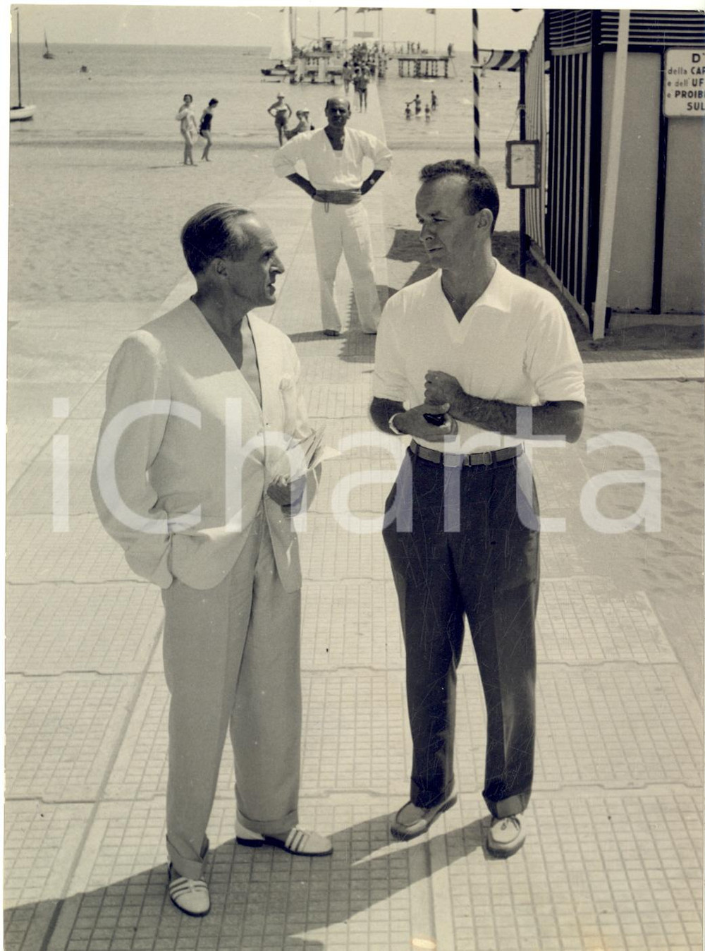 1957 VENEZIA Mostra del Cinema - René CLAIR e Walter BORG al Lido *Foto 13x18 cm