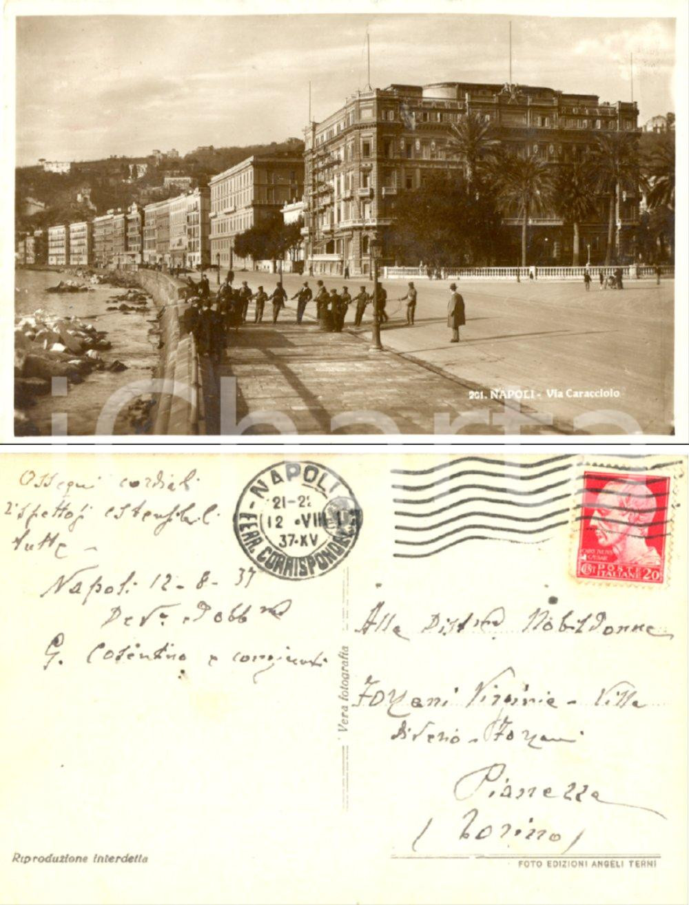 Autografo originale 1937 NAPOLI Via Caracciolo Cartolina nobile G. COSENTINO a Virginia FORZANI 1