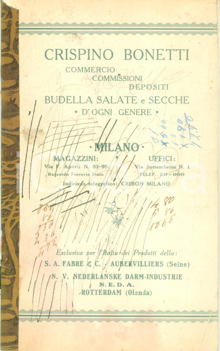 Materiale pubblicitario d’epoca 1940 MILANO Via Aporti 93/95 C. BONETTI Commercio budella Catalogo DANNEGGIATO 1