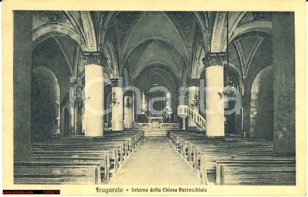 Cartolina originale da collezione 1920 Frugarolo - Interno Chiesa Parrocchiale Viagg 1