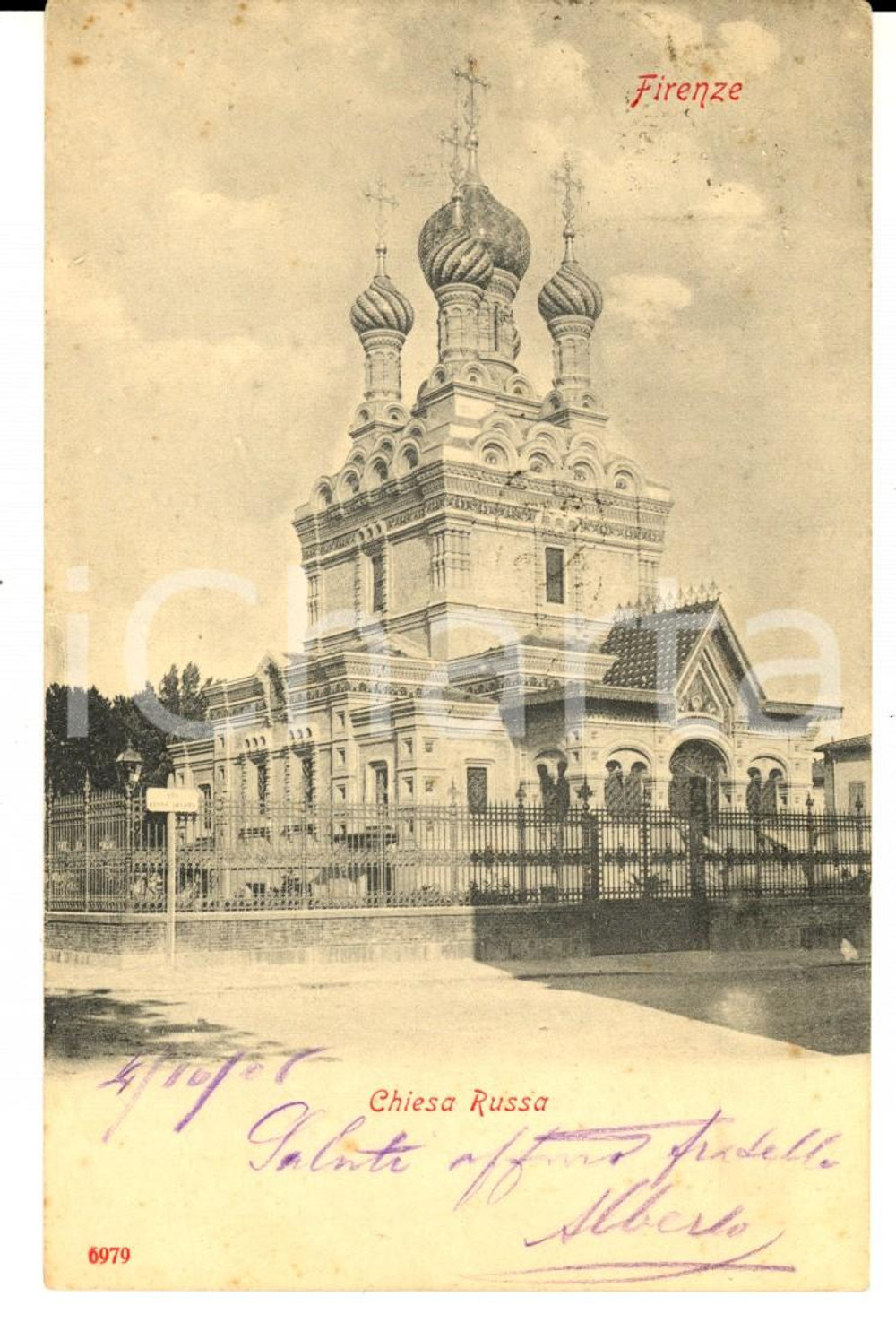 Autografo originale 1907 FIRENZE Chiesa Russa *Cartolina postale ing. Alberto TAGLIANI FP VG 1