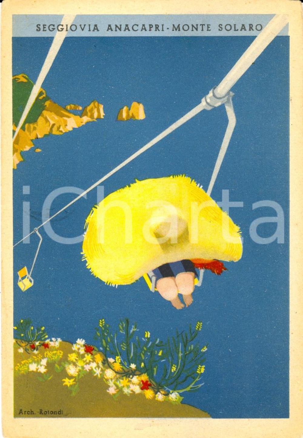 Cartolina originale da collezione 1955 ANACAPRI NA Seggiovia del Monte SOLARO Illustrata 1