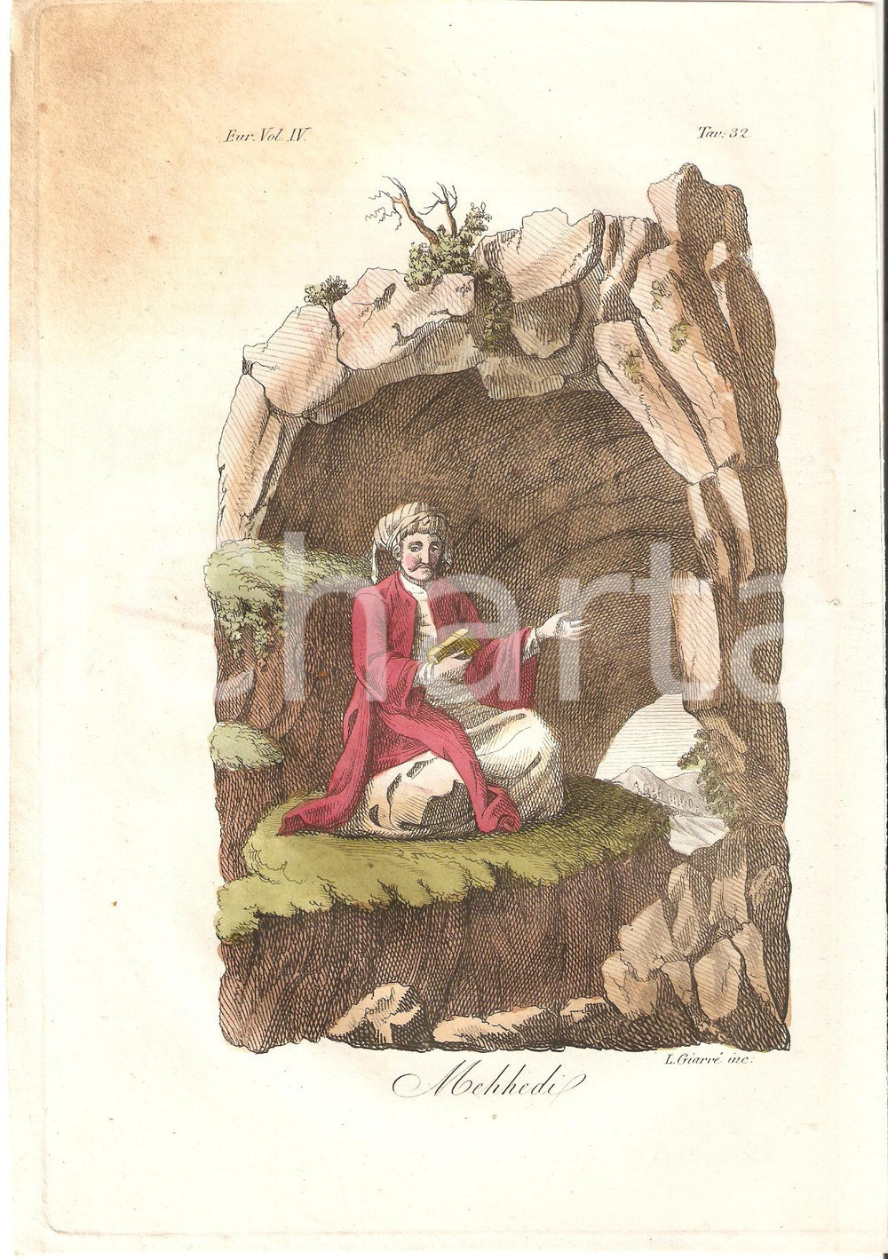 Stampa, bozzetto originale 1823 Stampa colorata a mano Il MEHHEDI Inc. GIARRE 1