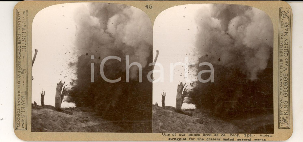 Fotografia d epoca originale 1918 WW1 THE GREAT WAR Mine tired at ST. ELOY, YPRES Stereoscopic photo nÂ° 45 1