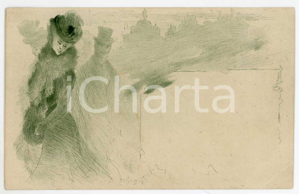 1900 ca FRANCE COSTUMES Femme avec fourrure - ART NOUVEAU Carte postale FP NV  Cartolina postale d'epoca, non viaggiata.CONDIZIONI: POOR (profonda piegatura all'angolo inferiore destro)FORMATO: FP    originale e autentica 1