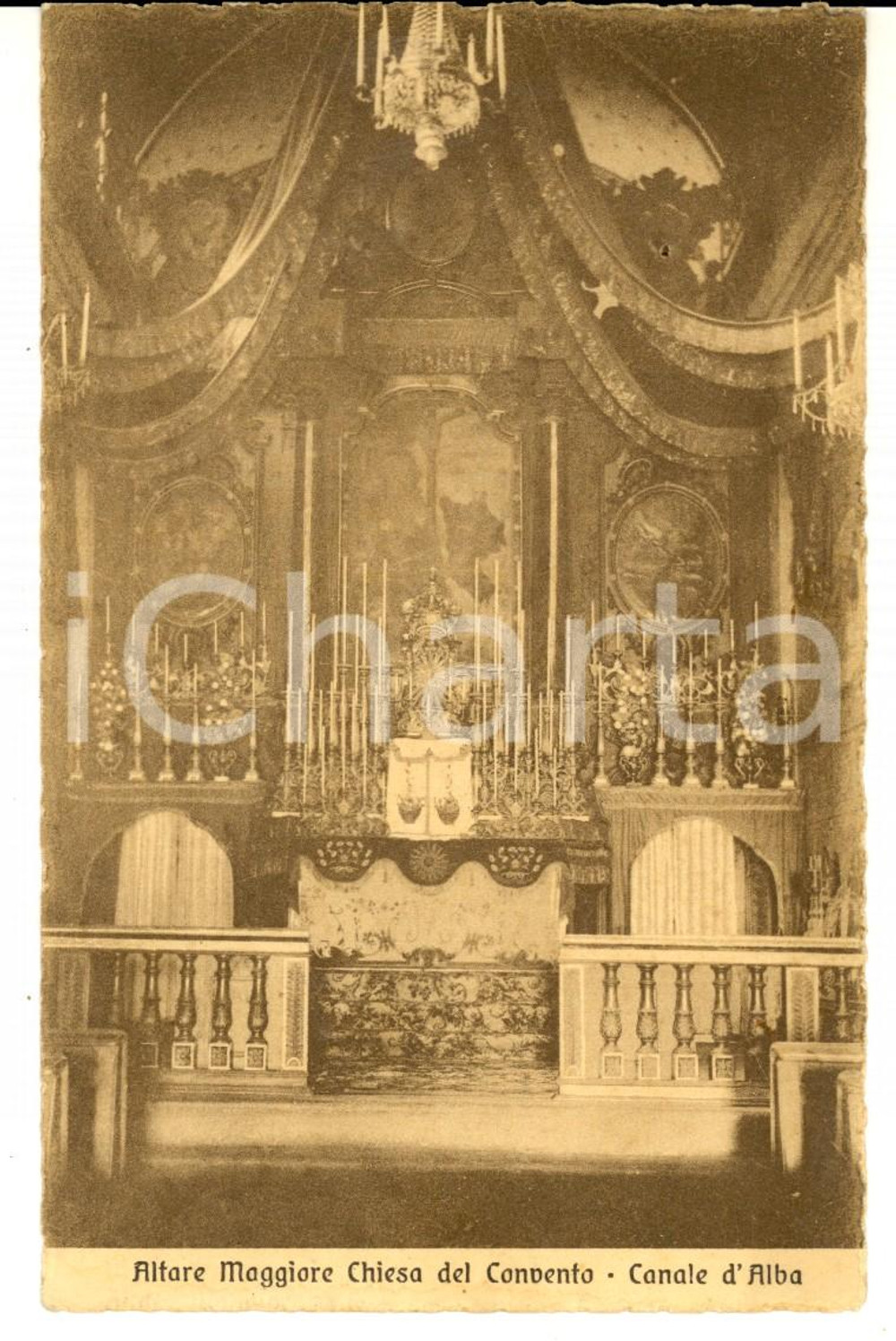 Cartolina originale da collezione 1920 ca CANALE D'ALBA (CN) Altare Maggiore chiesa del convento *Cartolina FP 1