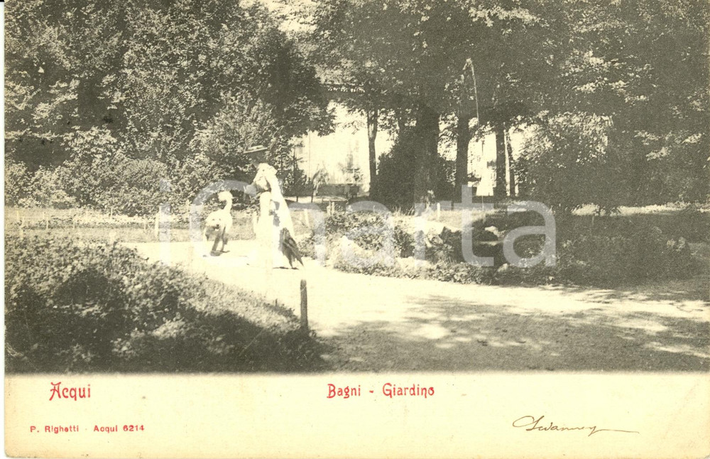 Cartolina originale da collezione 1900 ca ACQUI TERME (AL) Scorcio del giardino dei bagni termali *Cartolina FP VG 1