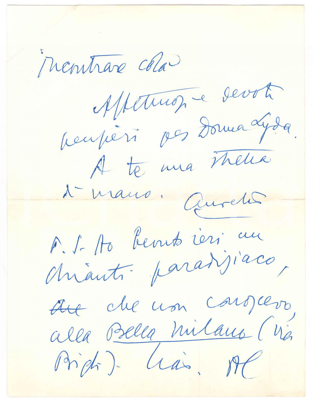 Autografo originale 1959 VIAROLO / PARMA Aurelio CANDIAN prevede un soggiorno a Roma  Autografo 1