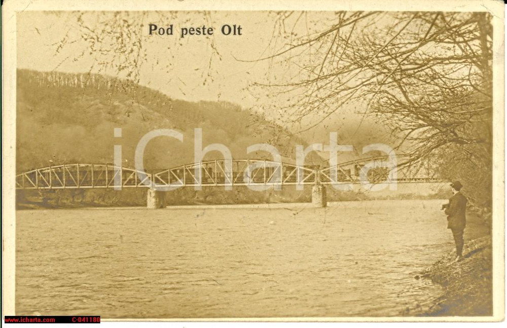 Cartolina originale da collezione 1914 CALIMANESTI Pod peste OLT Ponte sull'Olt con treno 1