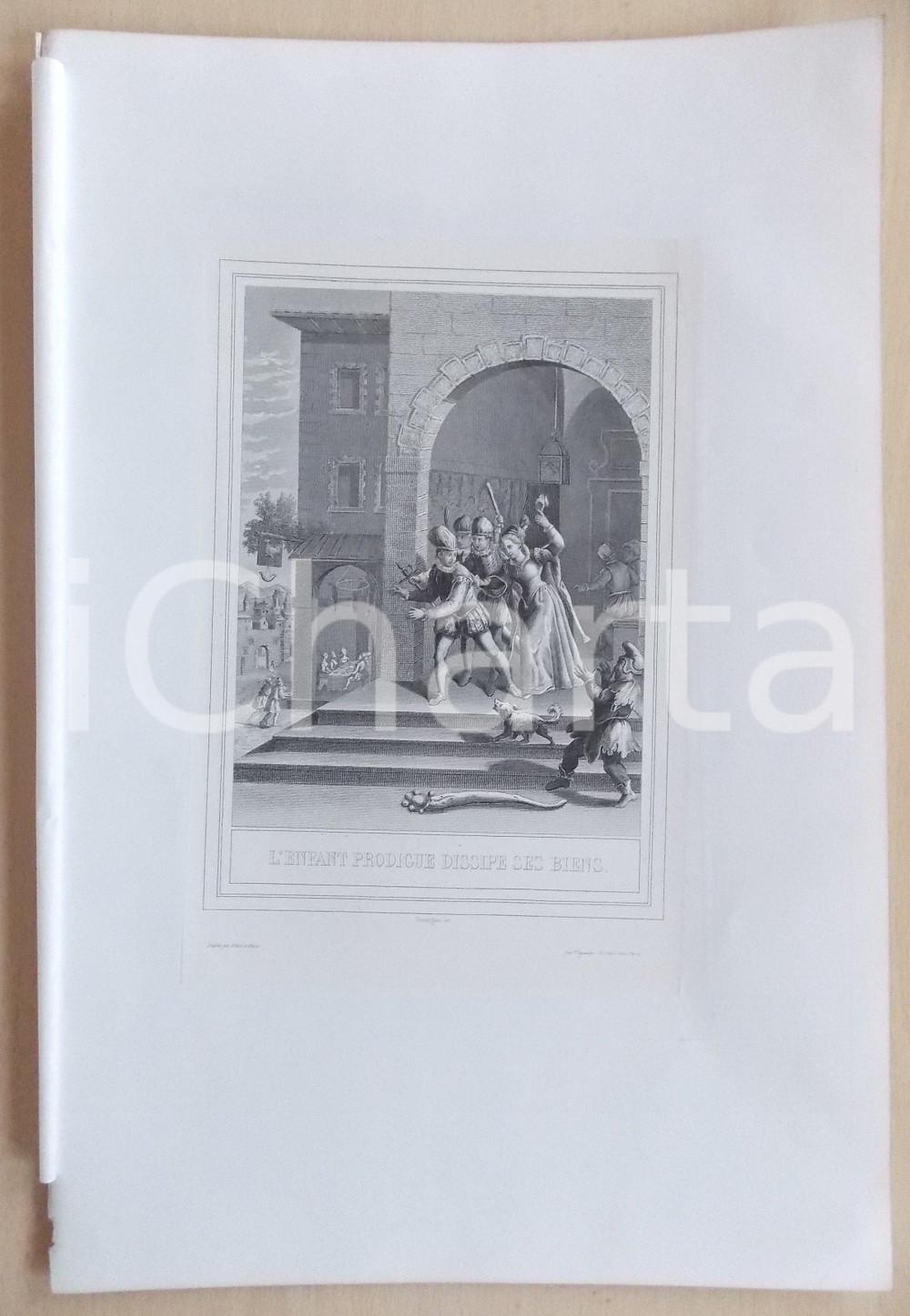 Stampa, bozzetto originale 1853 VIE DE N. S. JESUS CHRIST L enfant prodigue dissipe ses biens Gravure 1