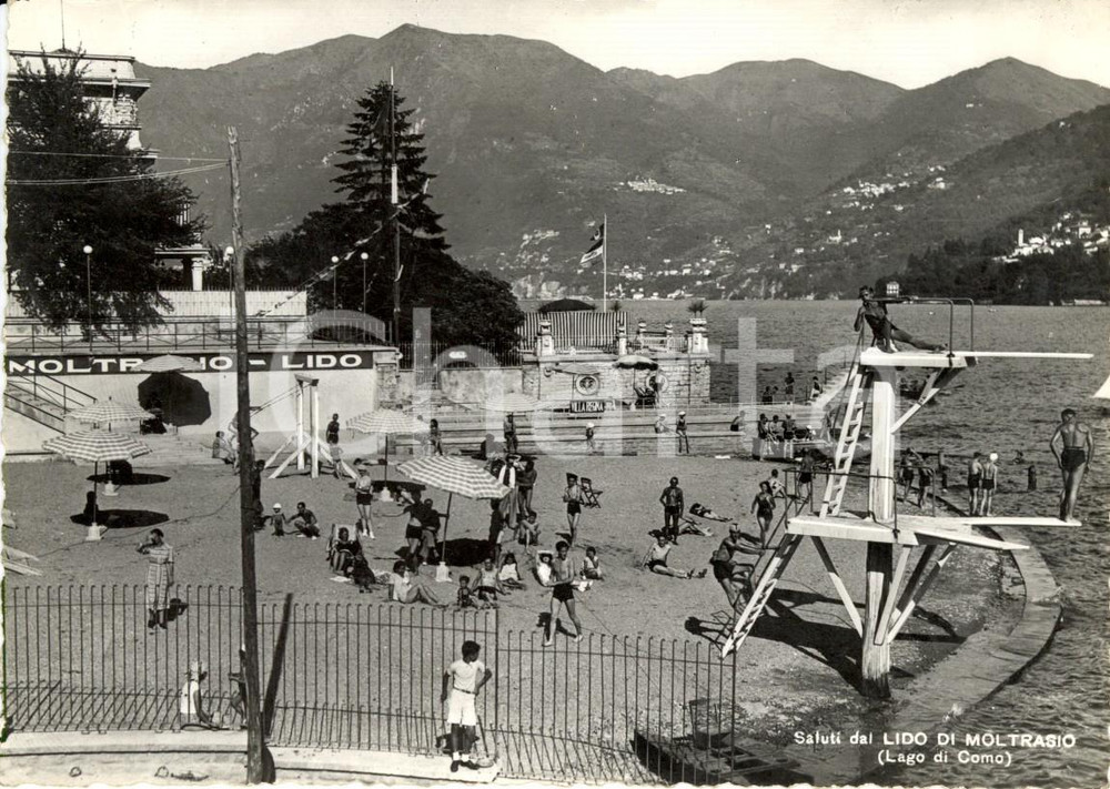 Cartolina originale da collezione 1950 MOLTRASIO (CO) Veduta del LIDO - Villa REGINA *Cartolina ANIMATA FG VG 1