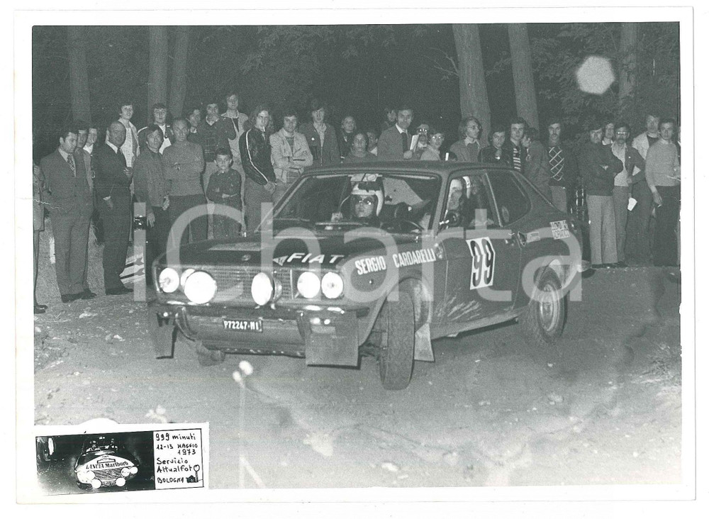Fotografia d epoca originale 1973 RALLY Gara 999 MINUTI Fiat 128 CoupÃ© n.99  Sergio CARDARELLI Foto 17x12 1 1