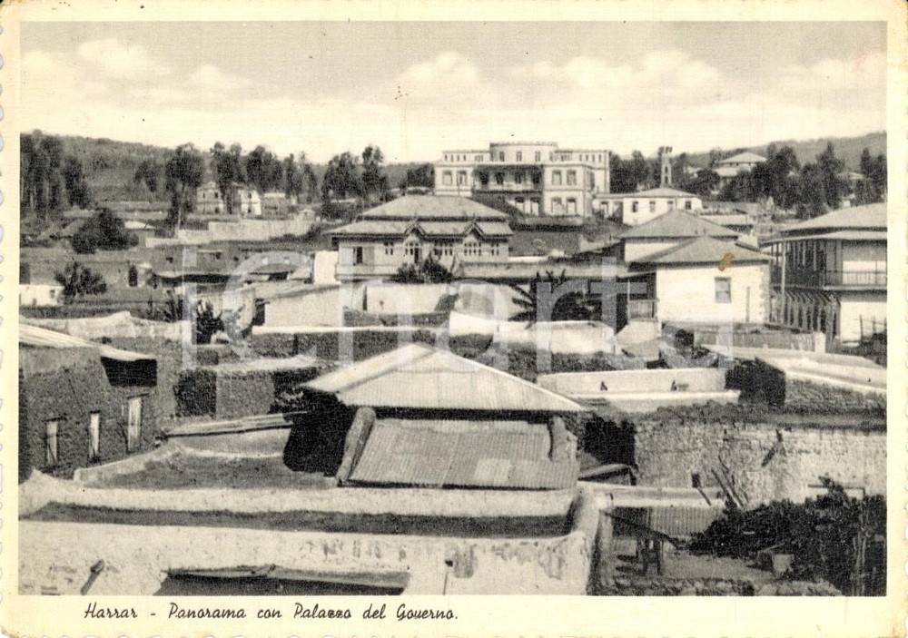 Cartolina originale da collezione 1936 HARAR ETIOPIA AOI Panorama con Palazzo del Governo Cartolina FG NV 1