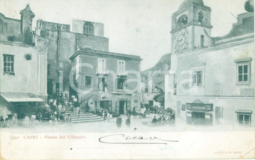 Cartolina originale da collezione 1905 CAPRI (NA) Ufficio telegrafico nella Piazza del Villaggio *Cartolina FP NV 1