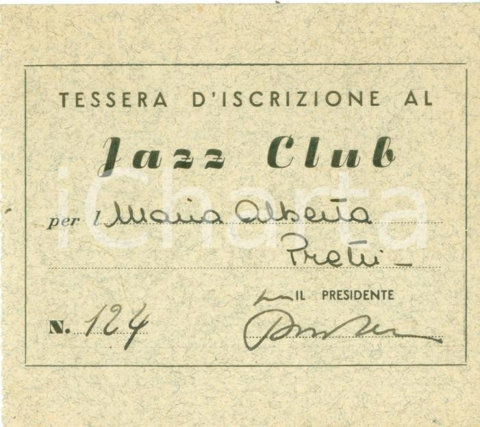 Oggetto da collezione cartaceo 1955 ca TORINO Tessera iscrizione JAZZ CLUB  Tessera 1