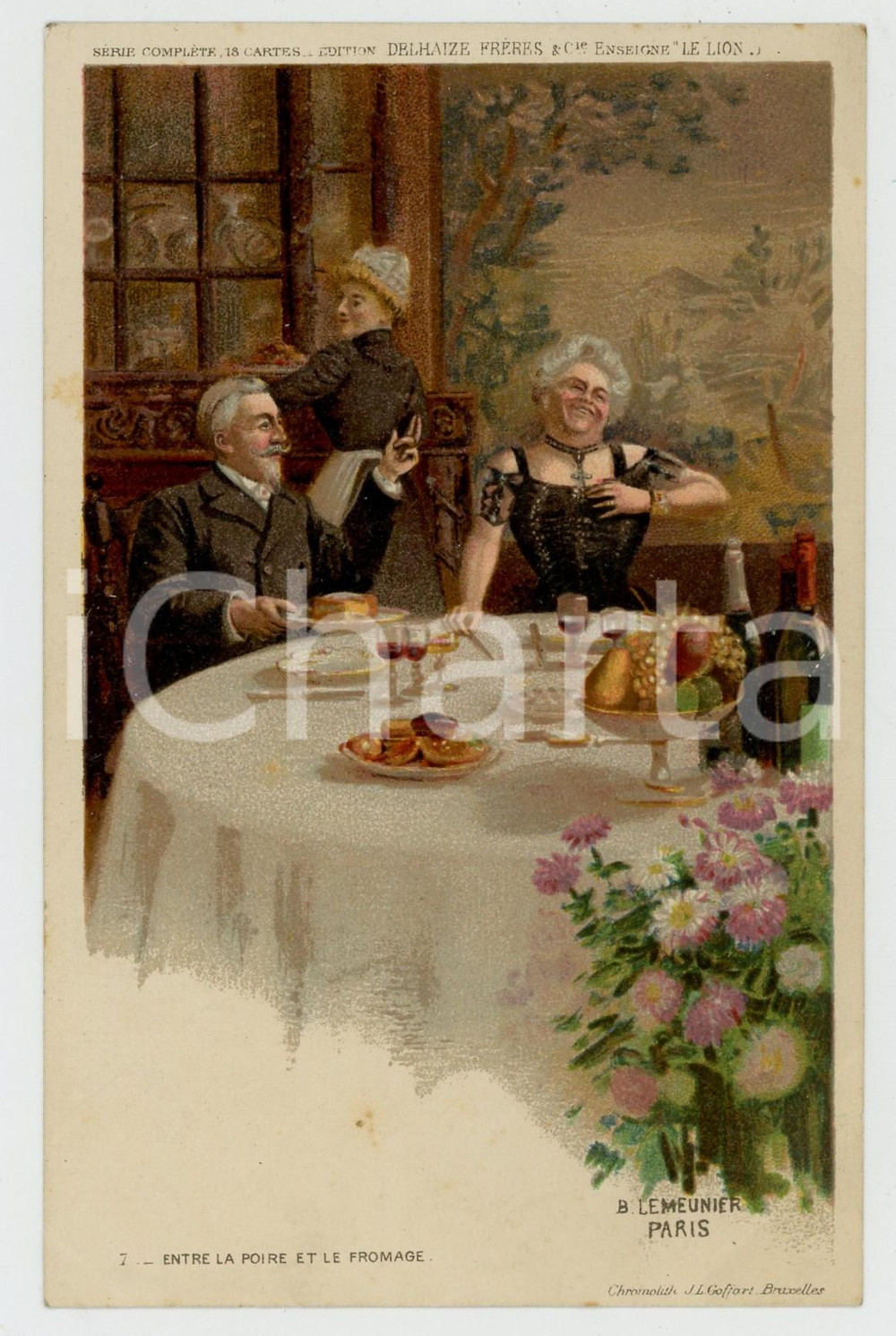 1910 ca Artist Basile LEMEUNIER - DELHAIZE Frères - Entre la poire et le fromage  Cartolina postale d'epoca, non viaggiata.CONDIZIONI: F (piegatura all'angolo inferiore sinistro)FORMATO: FP    originale e autentica 1
