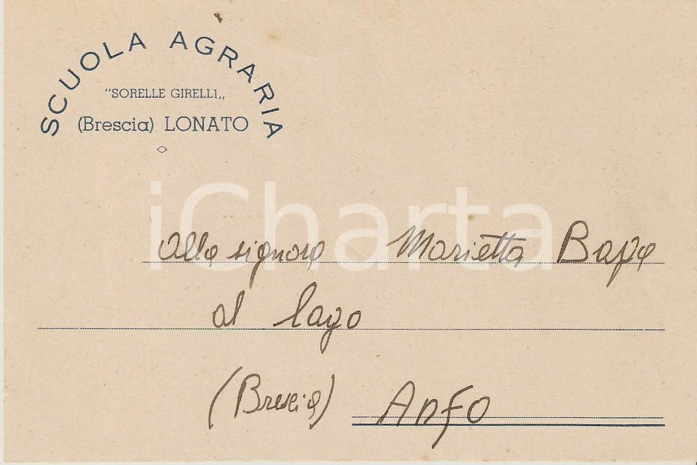 Cartolina originale da collezione 1900 ca LONATO DEL GARDA BS Scuola agraria SORELLE GIRELLI Cartolina FG NV 1