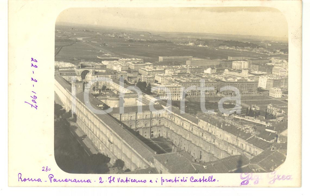 1907 ROMA Veduta panoramica del Vaticano e Prati di Castello *Fotocartolina
