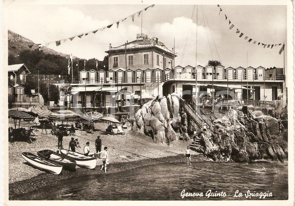 Cartolina originale da collezione 1958 GENOVA QUINTO Bagnanti in spiaggia *Cartolina FG VG 1
