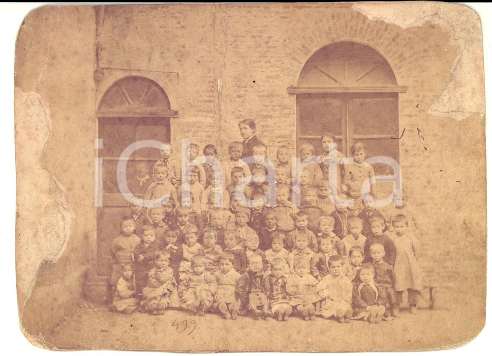Fotografia d epoca originale 1900 ca AREA FRANCESE ? Bambini di una scuola materna Foto DANNEGGIATA 17x12 1