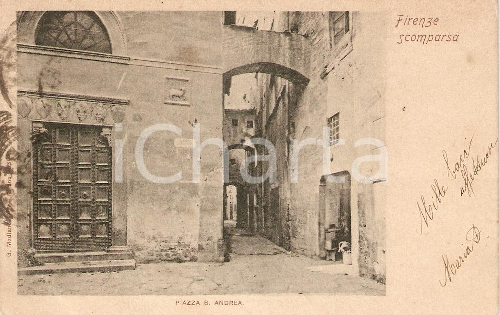 Cartolina originale da collezione 1904 FIRENZE SCOMPARSA Piazza SANT ANDREA prima del risanamento Cartolina FP VG 1