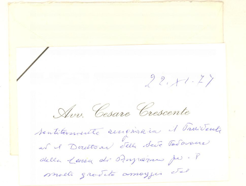 Autografo originale 1977 PADOVA Cesare CRESCENTE  Biglietto di ringraziamento AUTOGRAFO 1