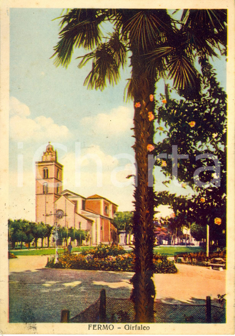 Cartolina originale da collezione 1941 FERMO Veduta dei giardini del GIRFALCO con duomo *Cartolina FG VG 1