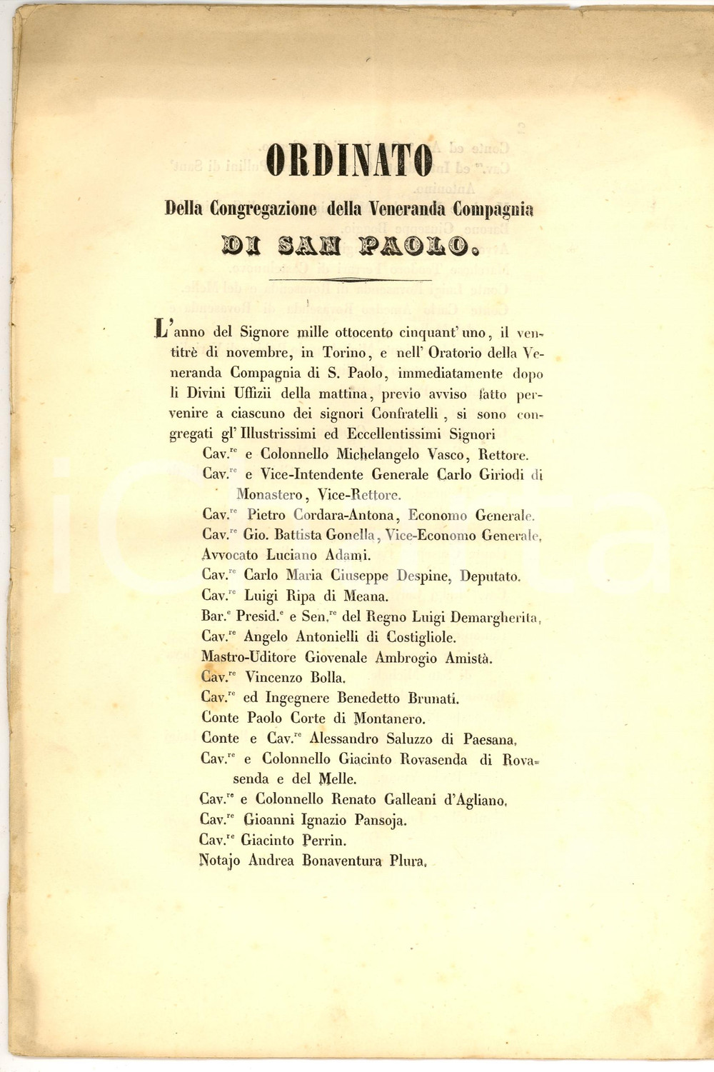 Documento originale, autentico 1851 TORINO Compagnia di San Paolo calunniata sulle opere benefiche 20 pp. 1