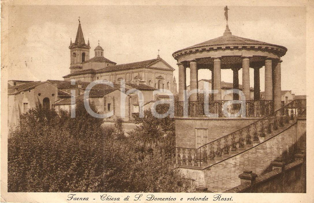 Cartolina originale da collezione 1934 FAENZA (RA) Chiesa di SAN DOMENICO e Rotonda ROSSI *Cartolina FP VG 1