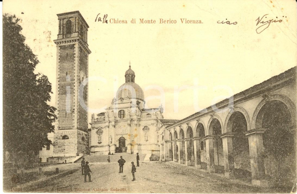 Cartolina originale da collezione 1902 VICENZA Veduta della Chiesa di MONTE BERICO Cartolina ANIMATA FP VG 1