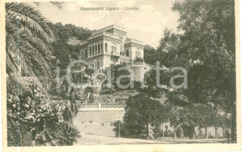Cartolina originale da collezione 1930 OSPEDALETTI IM Veduta del castello Cartolina postale FP VG 1