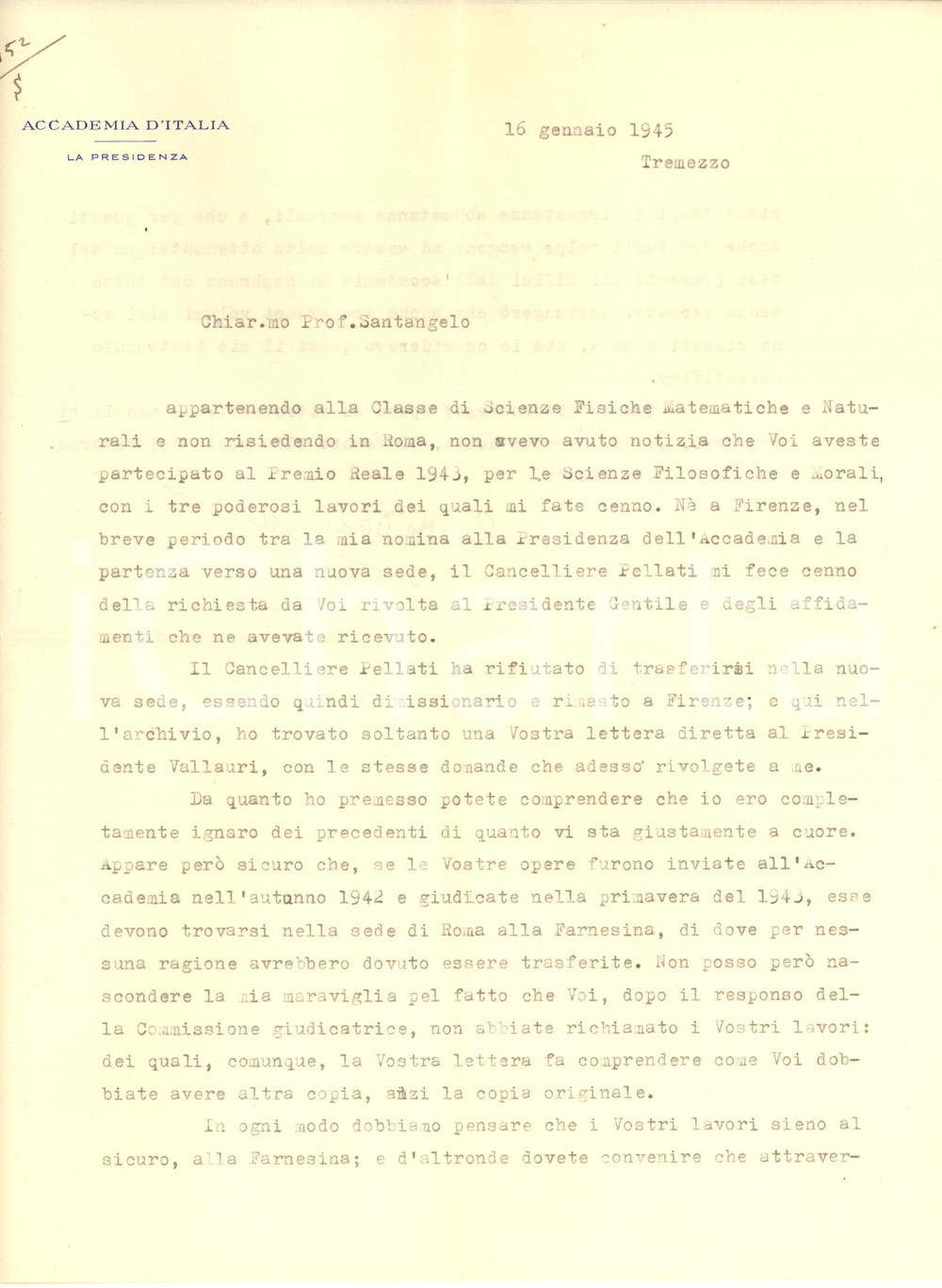 Autografo originale 1945 RSI ACCADEMIA D'ITALIA - Lettera Giotto DAINELLI rara *AUTOGRAFO 1