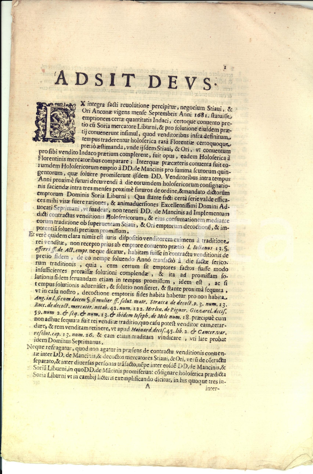 Documento originale, autentico 1684 LIVORNO Lite contro mercante SORIA per vendita partita di indaco 1