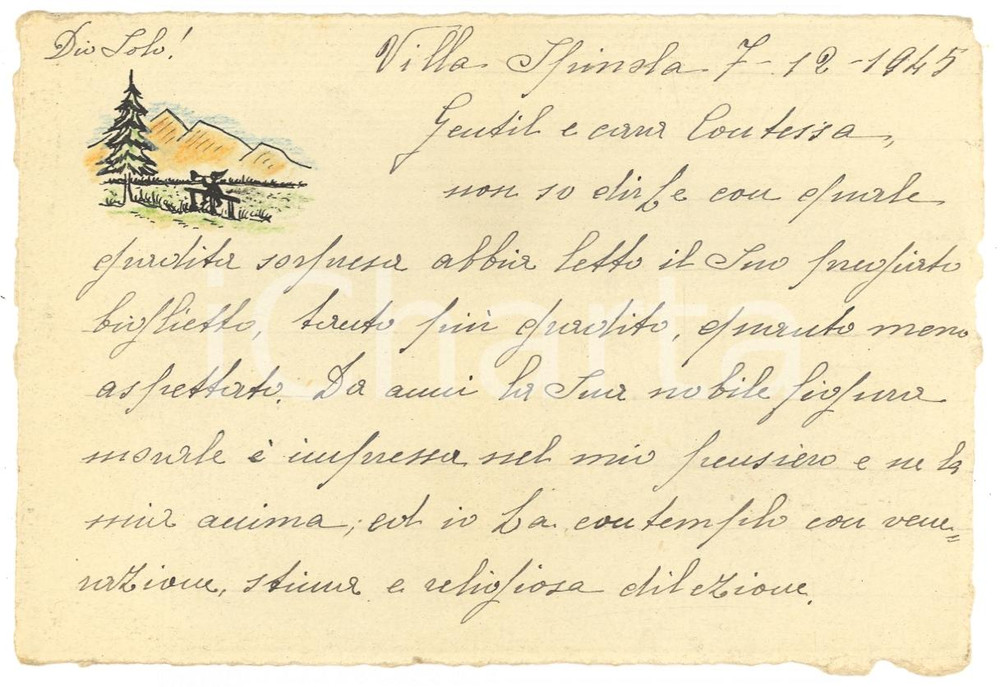 Autografo originale 1945 ALBARO (GE) Suor Edvige BERTERO da Villa SPINOLA *Autografo 1