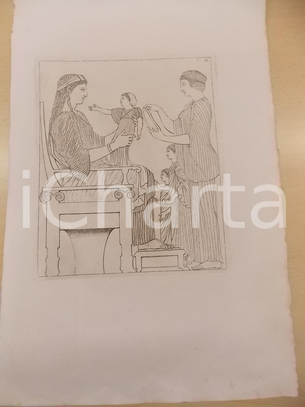 Stampa, bozzetto originale 1840 ca ARTE ANTICA GRECIA Scena con divinitÃ  Stampa 27x42 cm 1