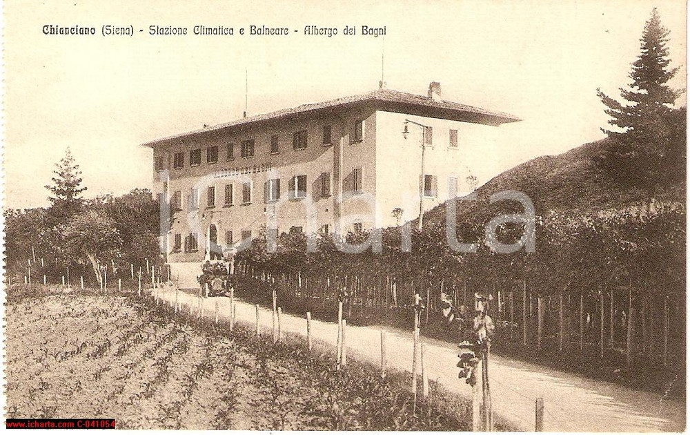 Cartolina originale da collezione 1930 ca CHIANCIANO TERME (SI) Albergo dei Bagni ANIMATA 1