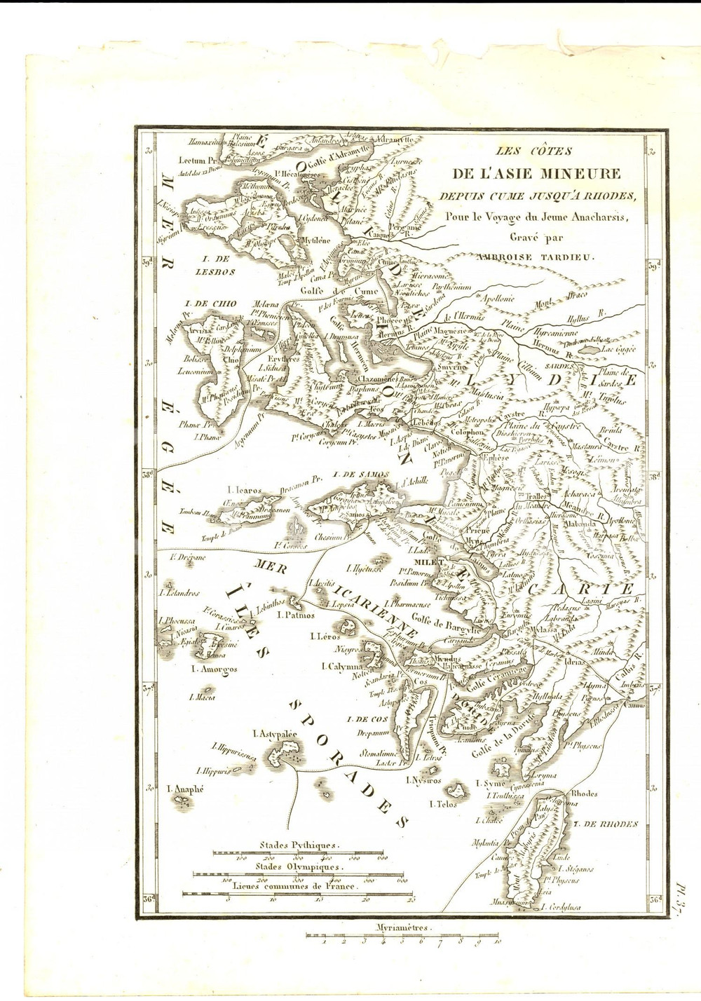 Stampa, bozzetto originale 1830 Anacharsis en GrÃ¨ce  Les cÃ´tes de l Asie Mineure Gravure TARDIEU pl. 37 1