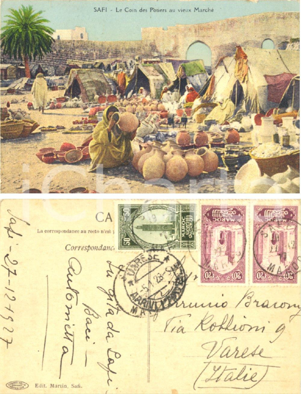 Cartolina originale da collezione 1927 SAFI MAROCCO Vasai al mercato vecchio Cartolina FP VG COSTUMI 1