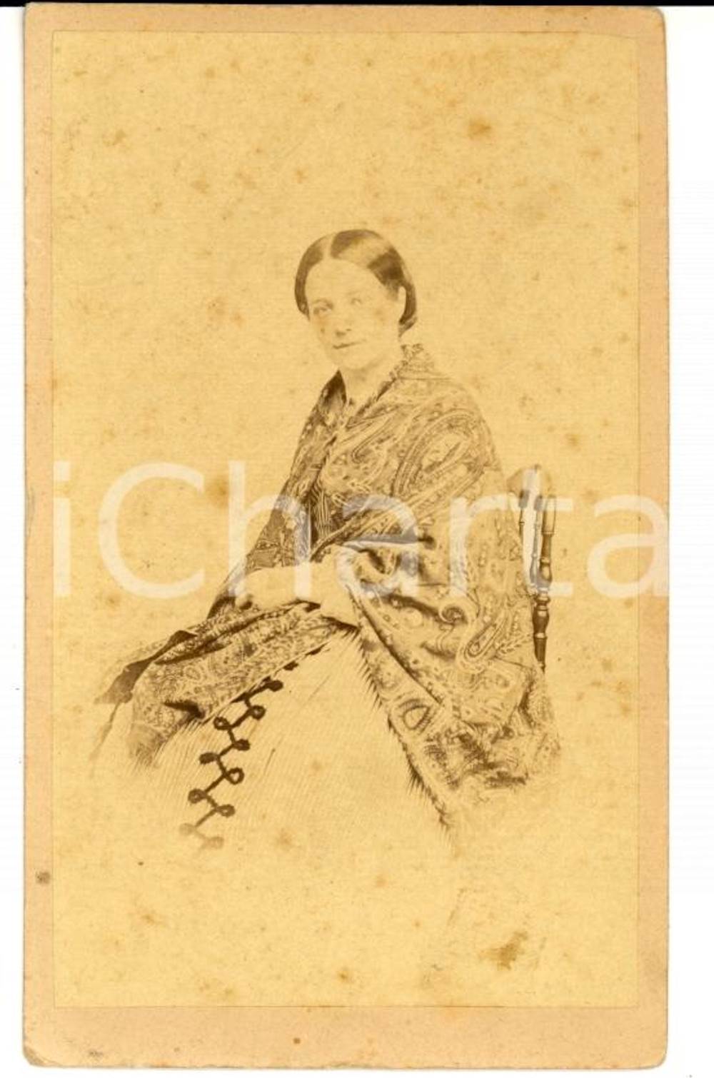 Fotografia d epoca originale 1860 ca TORINO Polissena ASINARI DI SAN MARZANO con lo scialle Foto MONTABONE 1