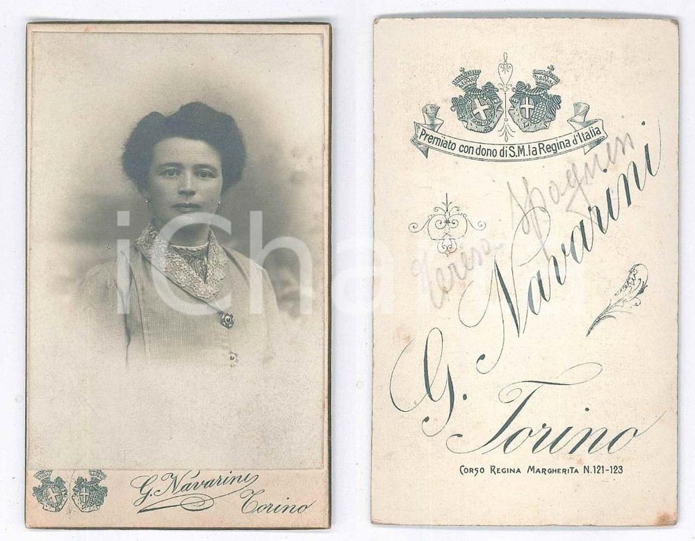 Fotografia d epoca originale 1900 ca TORINO Ritratto di Teresa SPAGNESI  Foto Giuseppe NAVARINI CDV 1