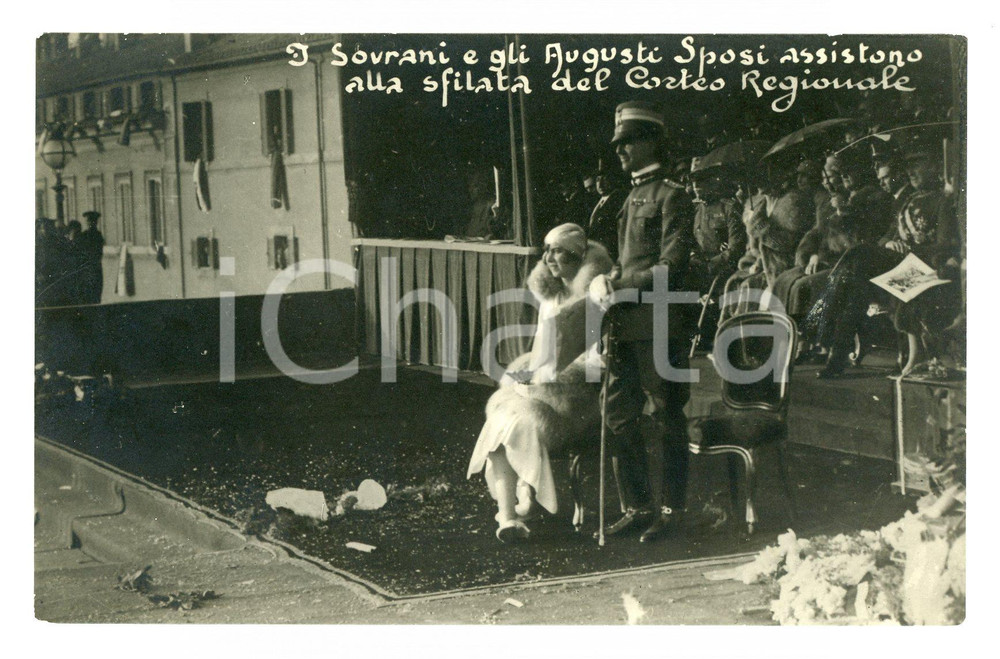 Cartolina originale da collezione 1930 Nozze Umberto II Savoia e Maria Jose - Sfilata corteo regionale - Cartolina 1