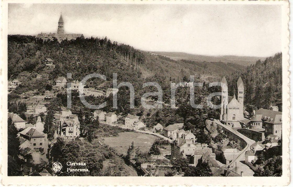 Cartolina originale da collezione 1950 ca CLERVAUX (LUXEMBOURG) Veduta della cittÃ  con Castello *Cartolina FP NV 1
