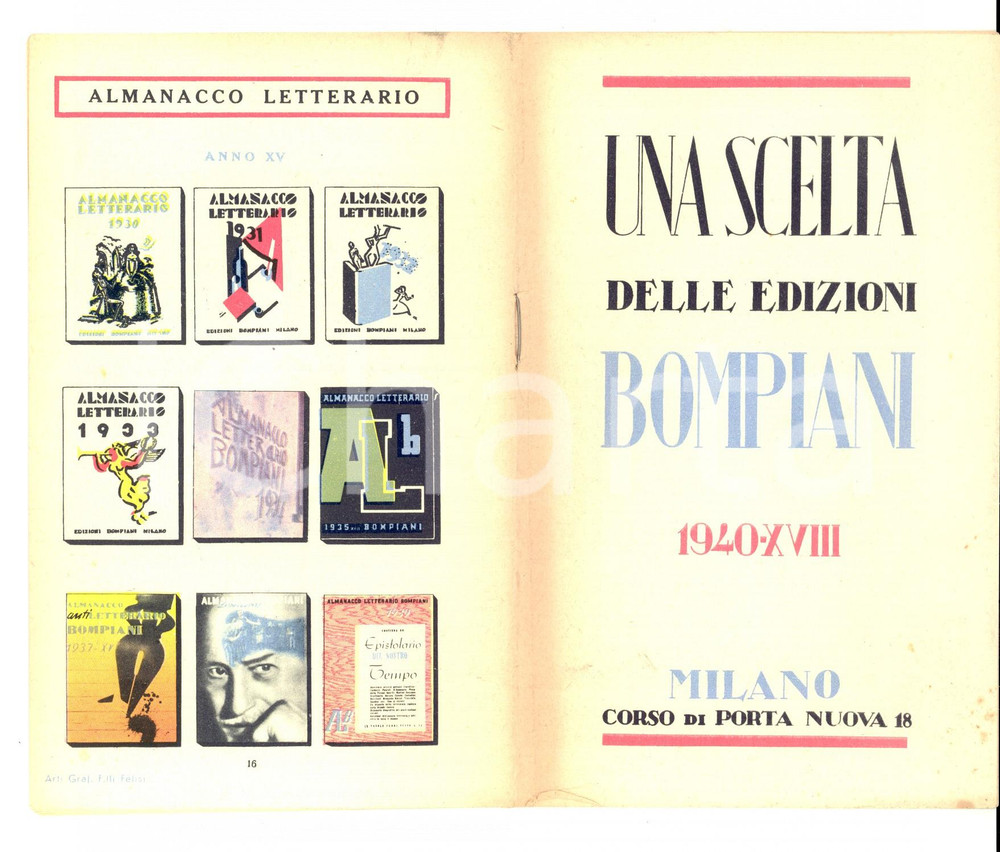 Libro, pubblicazione d epoca 1940 MILANO Scelta delle edizioni BOMPIANI  Catalogo ILLUSTRATO 1