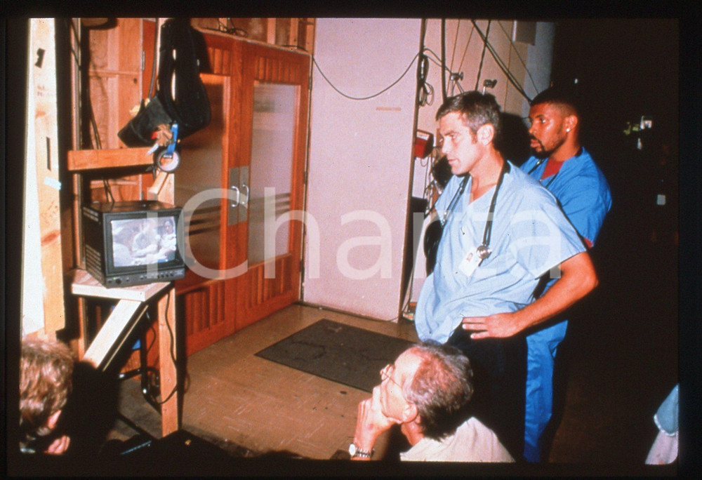 35mm vintage slide* 1995 ca E.R. George CLOONEY sul set della serie tv