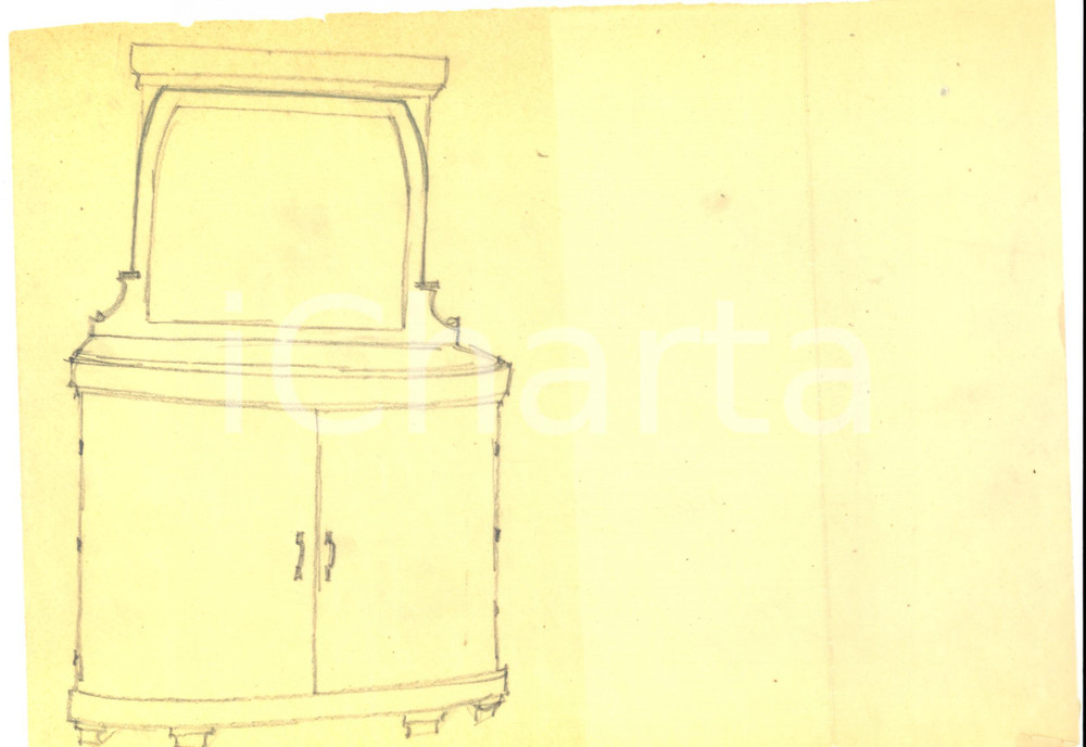 Stampa, bozzetto originale 1910 ca ROMA Via MARGUTTA Ernesto BASTIANELLO Bozzetto per credenza *VELINA 1