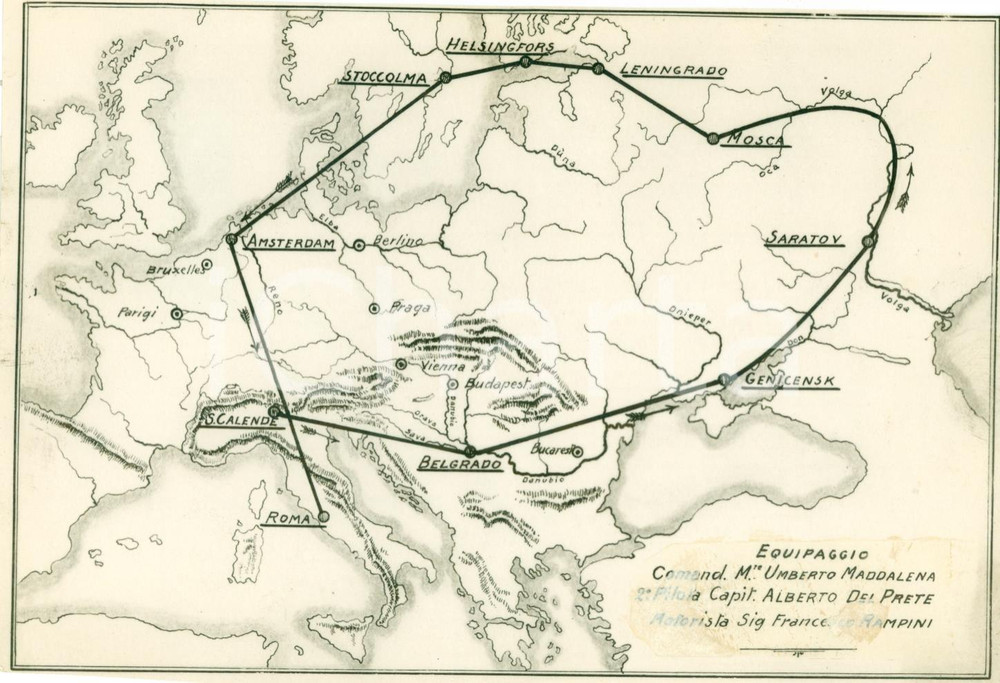 Fotografia d epoca originale 1927 CROCIERA AEREA Umberto MADDALENA in Unione Sovietica FOTO COEVA DELLA MAPPA 1