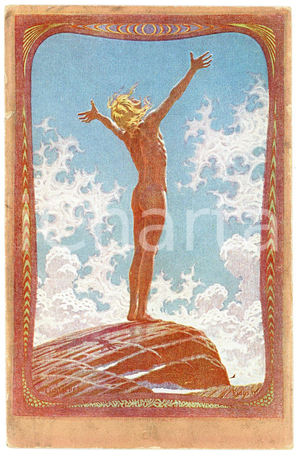 1913 GERMANY Artist FIDUS - "Lichgebet" - Nude woman *Postcard Cartolina postale d'epoca, illustrata, non viaggiata. GOOD/buono  Formato: 9x14 cm originale e autentica 1