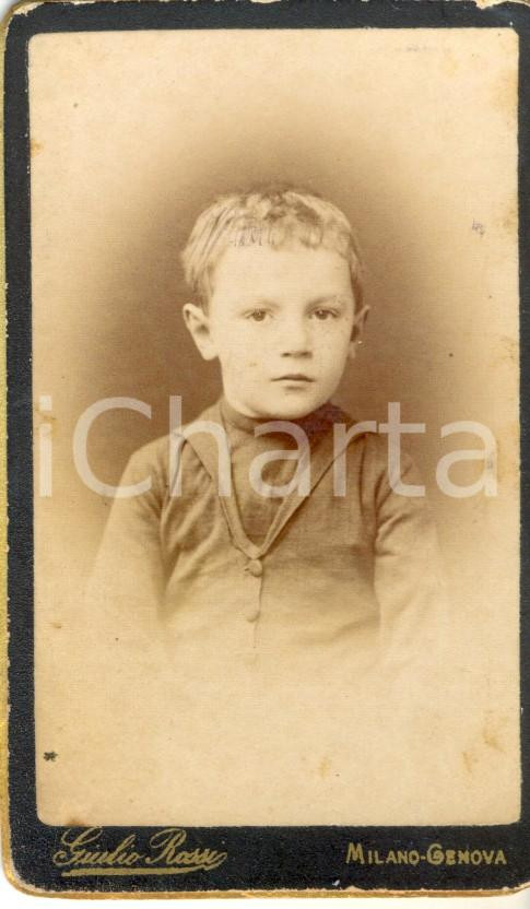 Fotografia d epoca originale 1890 ca GENOVA Ritratto di bambino in abito da scolaretto Foto GIULIO ROSSI 1