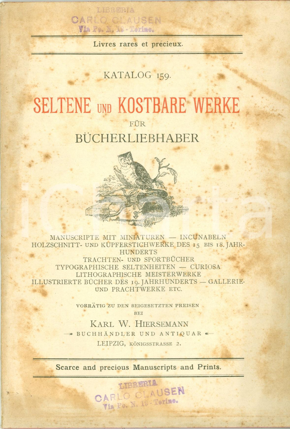 Libro, pubblicazione d epoca 1900 ca LEIPZIG DE Antiquar Karl HIERSEMANN Katalog 159 Seltene Werke 1