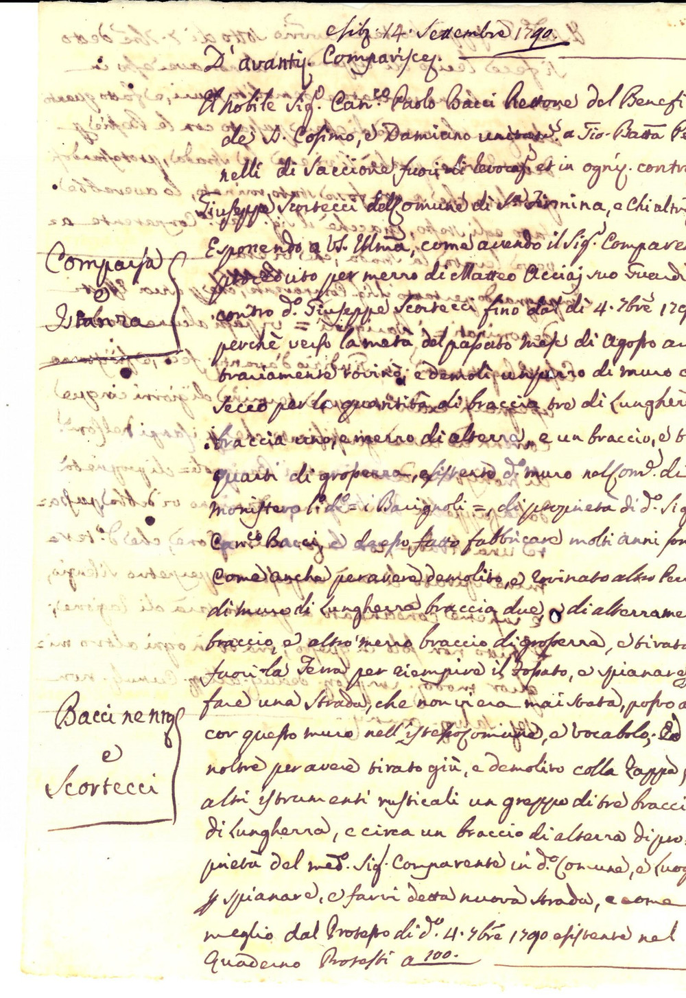 Documento originale, autentico 1790 AREZZO Lite Paolo BACCI vs Giuseppe SCORTECCI per rovina di un muro a secco 1
